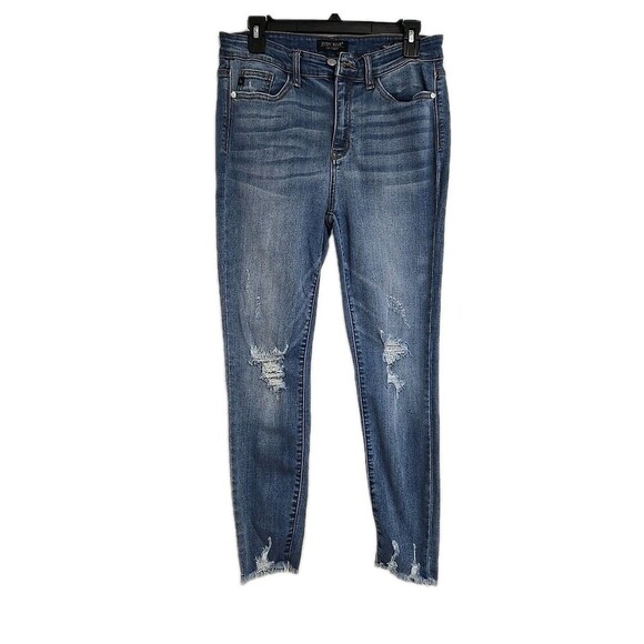 Judy Blue Skinny Fit High Rise Jeans Distressed Stretch Blue Women’s Size 11/30 - Picture 1 of 9